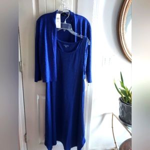 Eileen Fisher dress with matching cardigan.